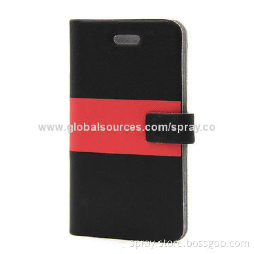 Classic Red and Black Stripe Flip Magnetic Protector Cover Leather Cases for iPhone 4/4S, OEM